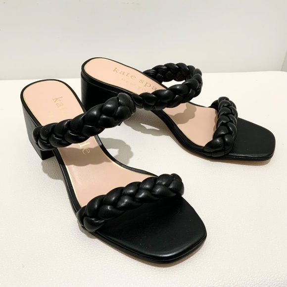Kate Spade Juniper Black Leather Block Heel Slide Sandals Pumps Dress Shoes 8 - Picture 5 of 10